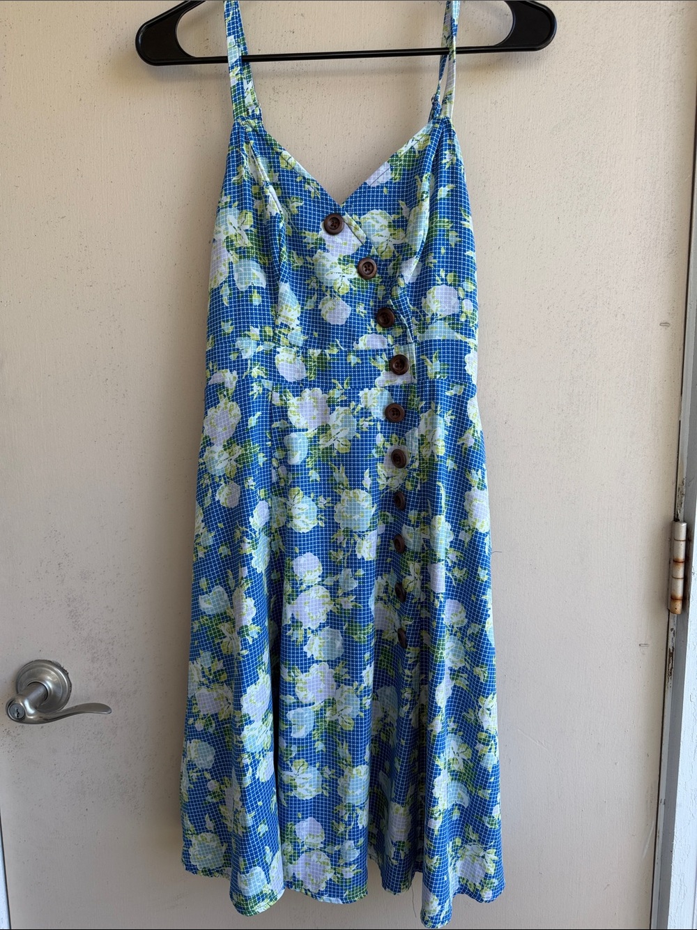 Modcloth Blue Floral Button-Front Sundress Lined swingy cute has pockets summer